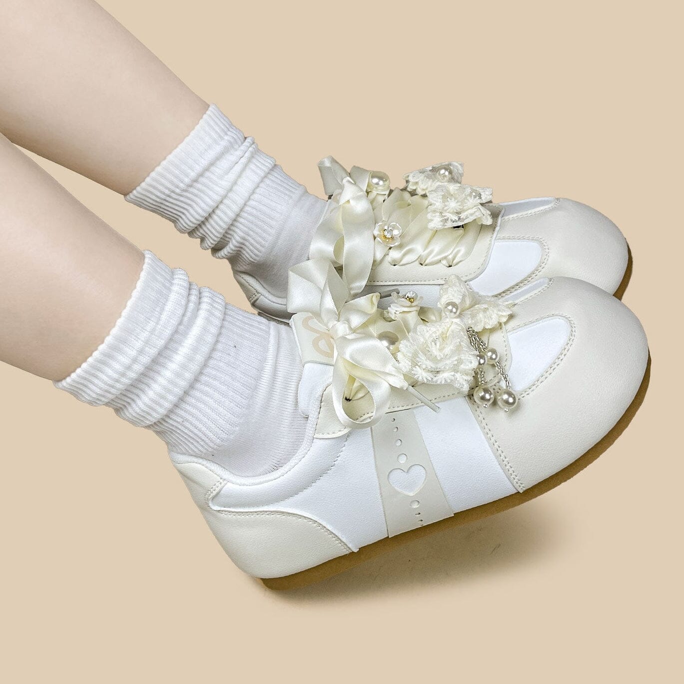 Romantic Pearl Ribbon Dream Casual Sneakers – Women’s - Image 13