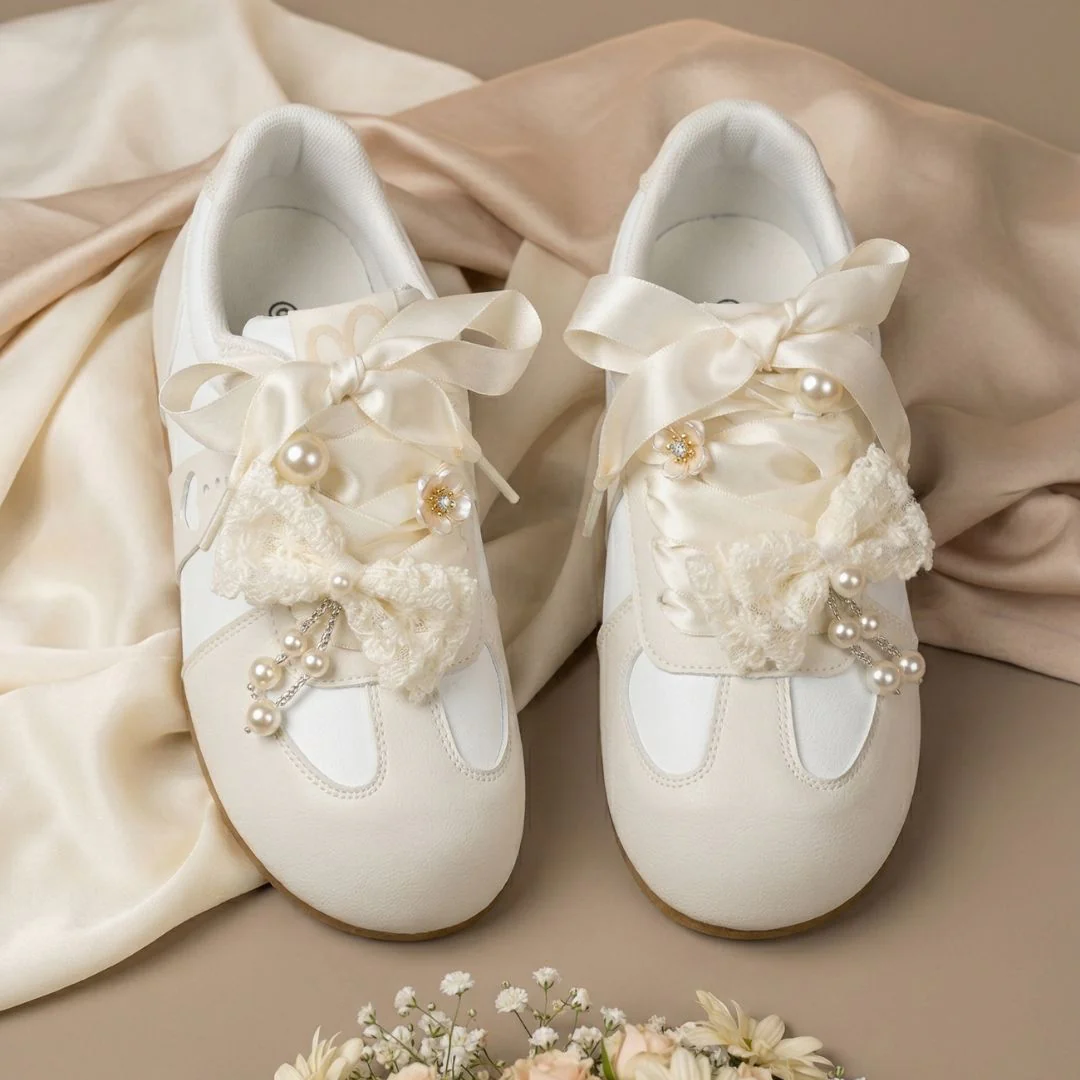 Romantic Pearl Ribbon Dream Casual Sneakers – Women’s - Image 3