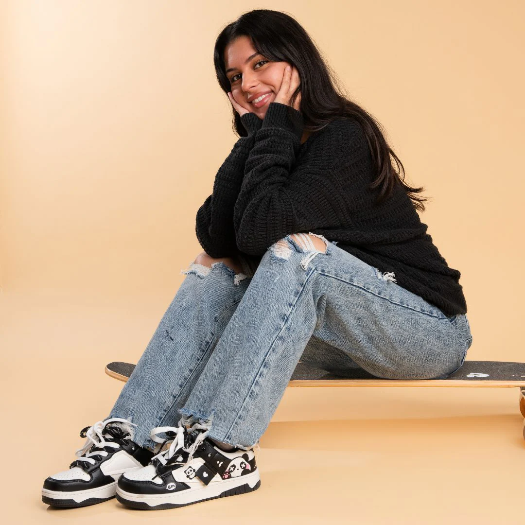 Sparkly Eyed Panda Chunky Black Shoes - Unisex - Image 11