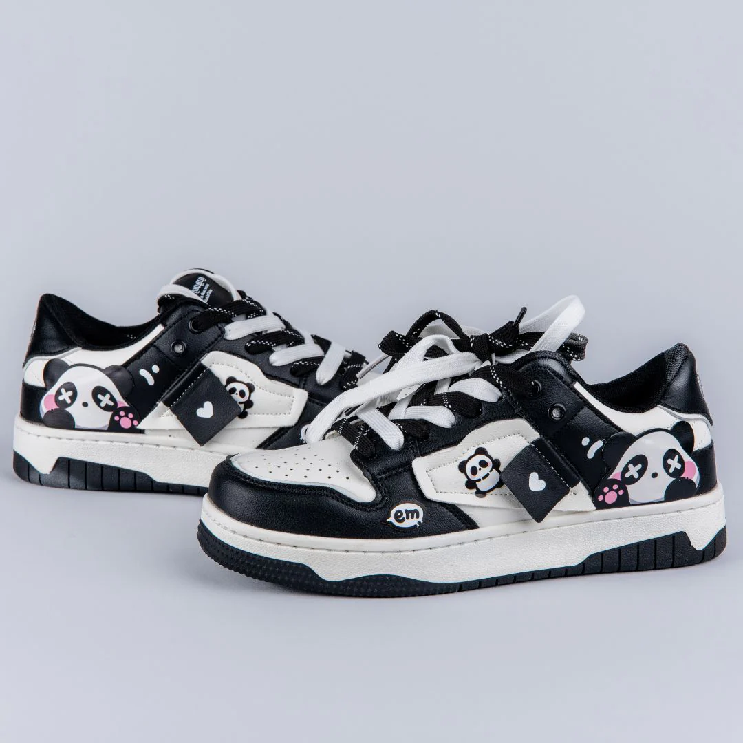 Sparkly Eyed Panda Chunky Black Shoes - Unisex - Image 4