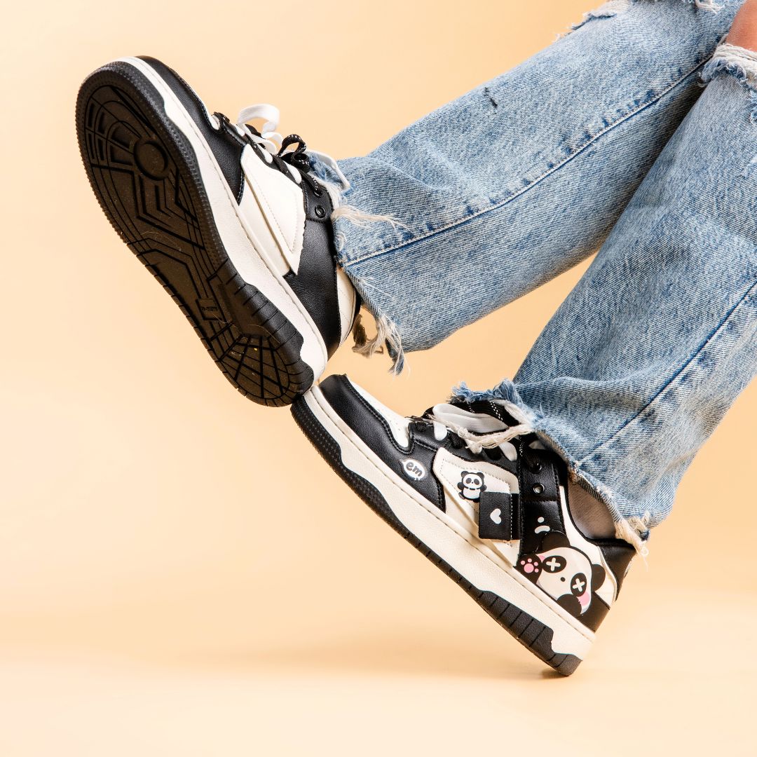 Sparkly Eyed Panda Chunky Black Shoes - Unisex - Image 6