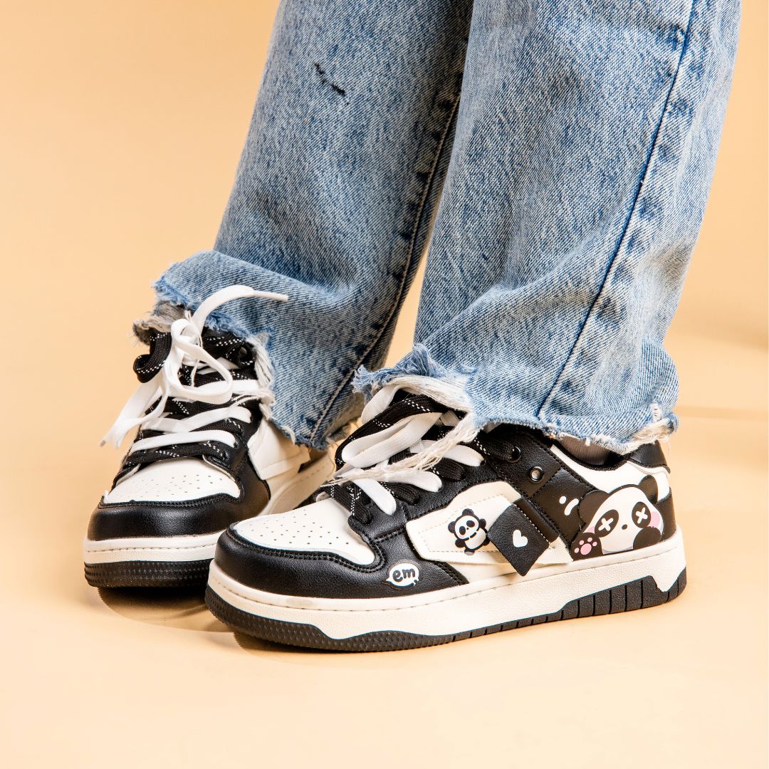 Sparkly Eyed Panda Chunky Black Shoes - Unisex - Image 8