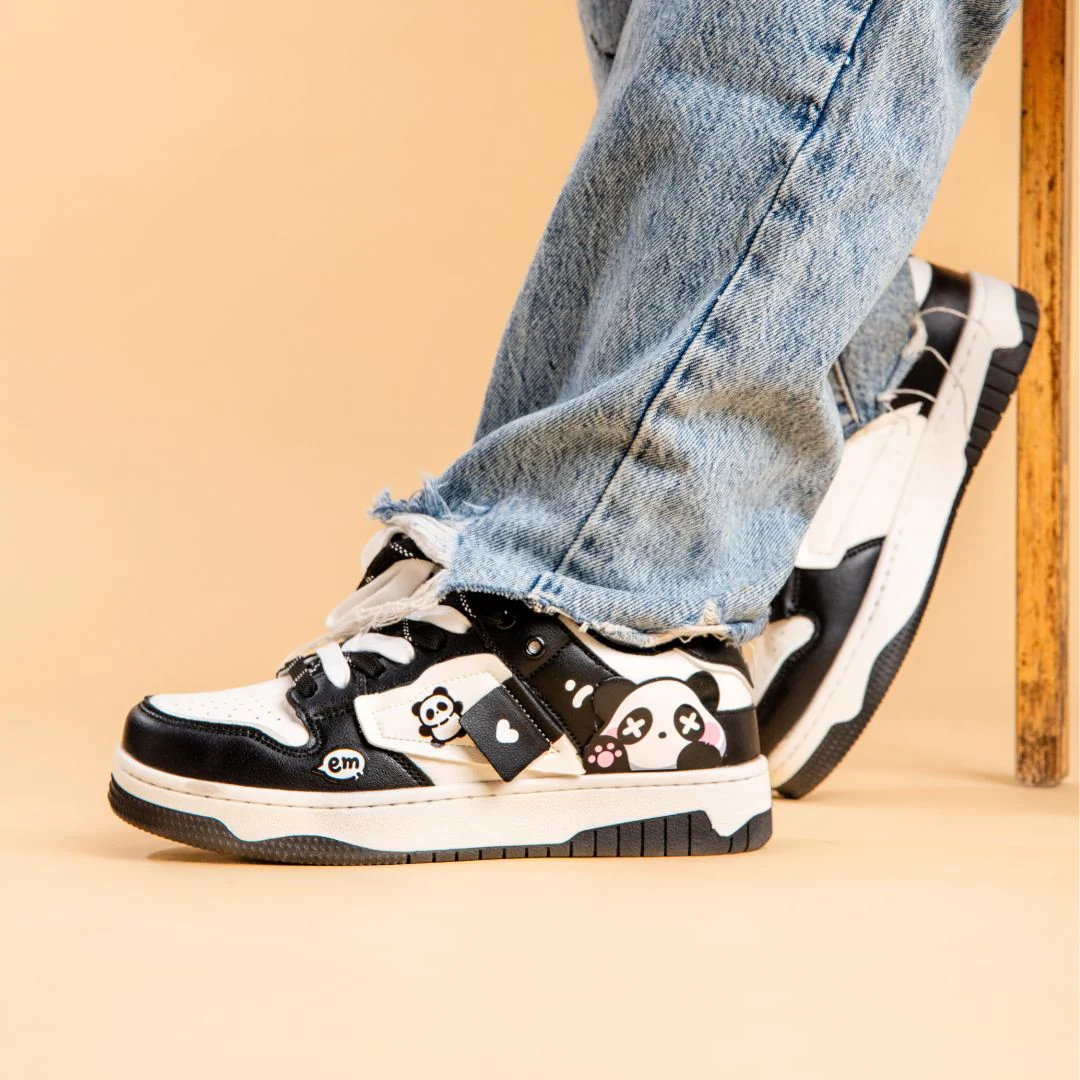 Sparkly Eyed Panda Chunky Black Shoes - Unisex - Image 9