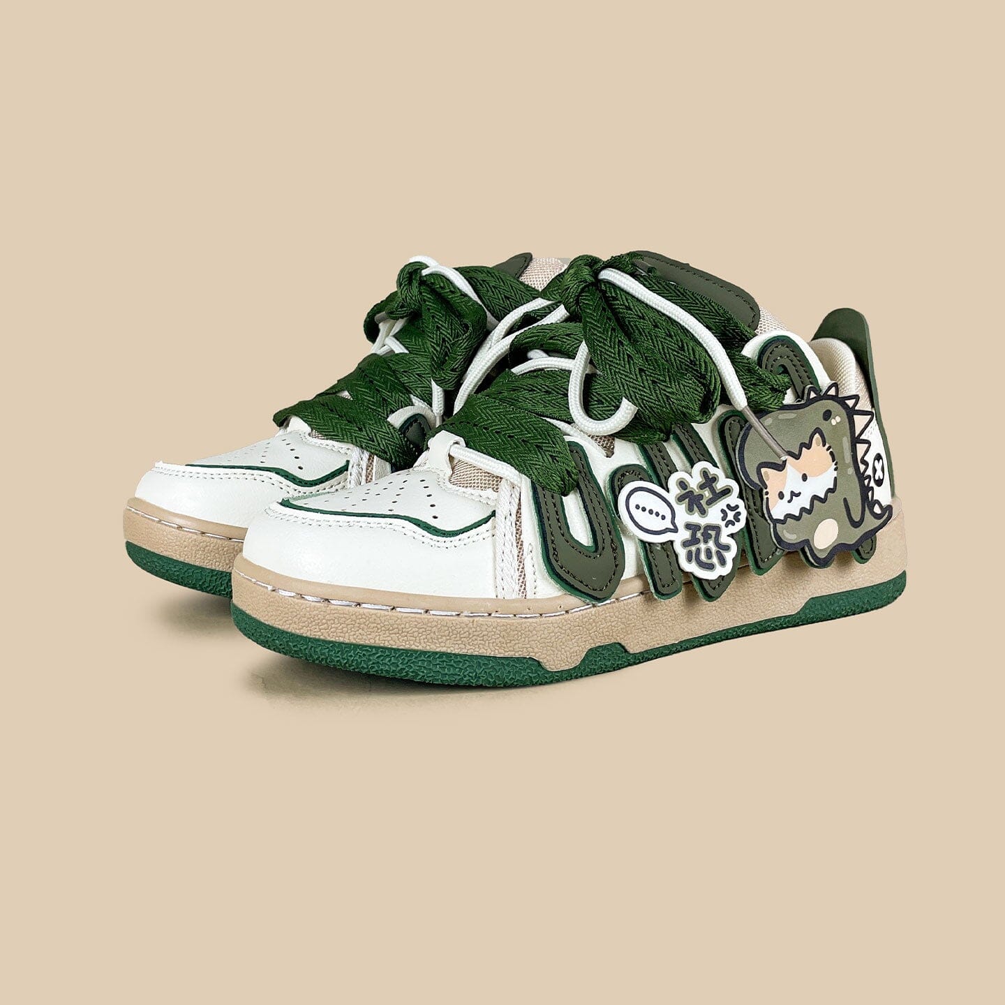 Super Shy Dino Cat Chunky Green Sneakers - Unisex - Image 3