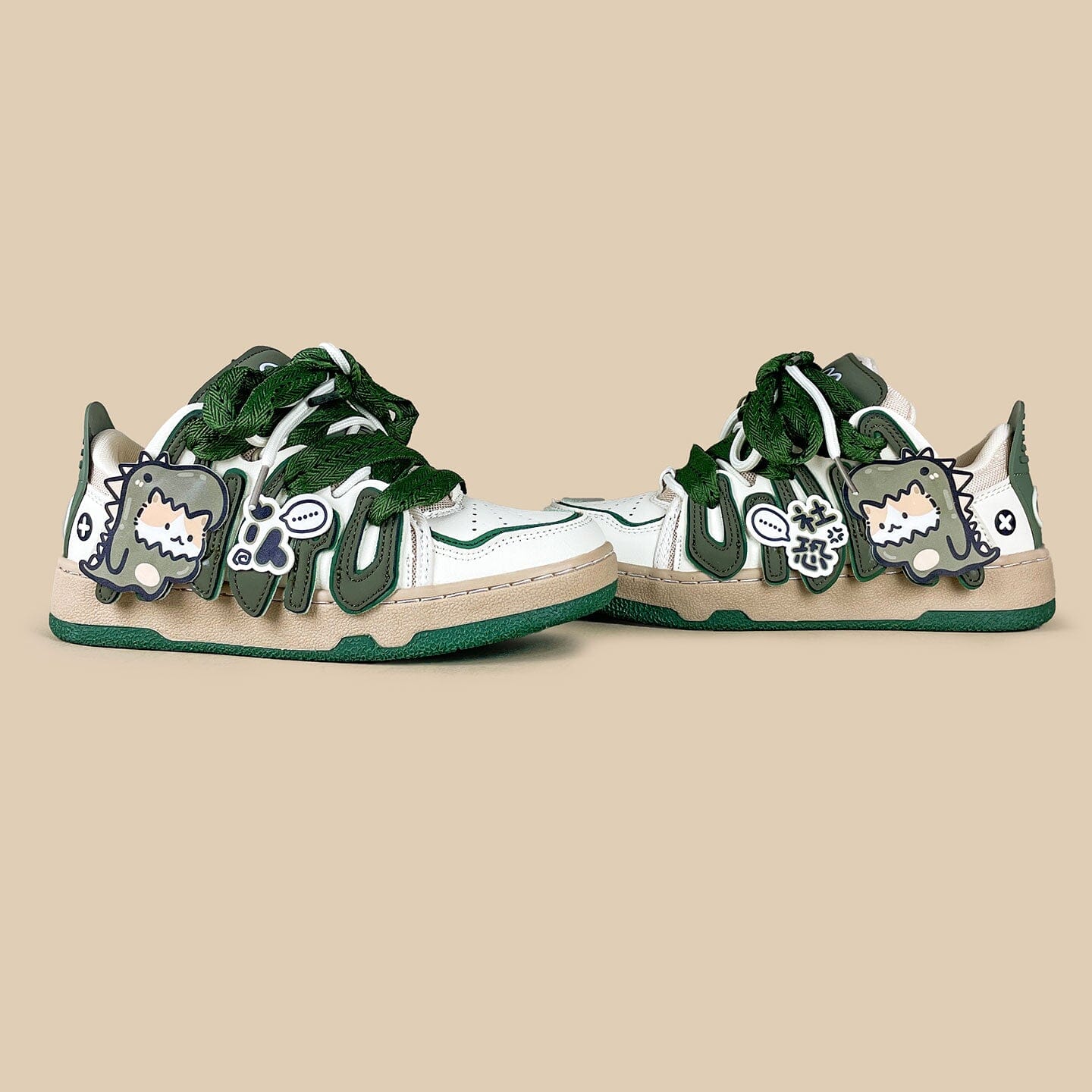 Super Shy Dino Cat Chunky Green Sneakers - Unisex - Image 5