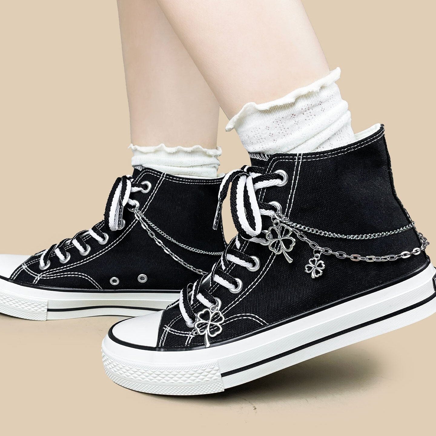 Y2K Lucky Clover Chain High Top Canvas Shoes - Unisex - Image 10