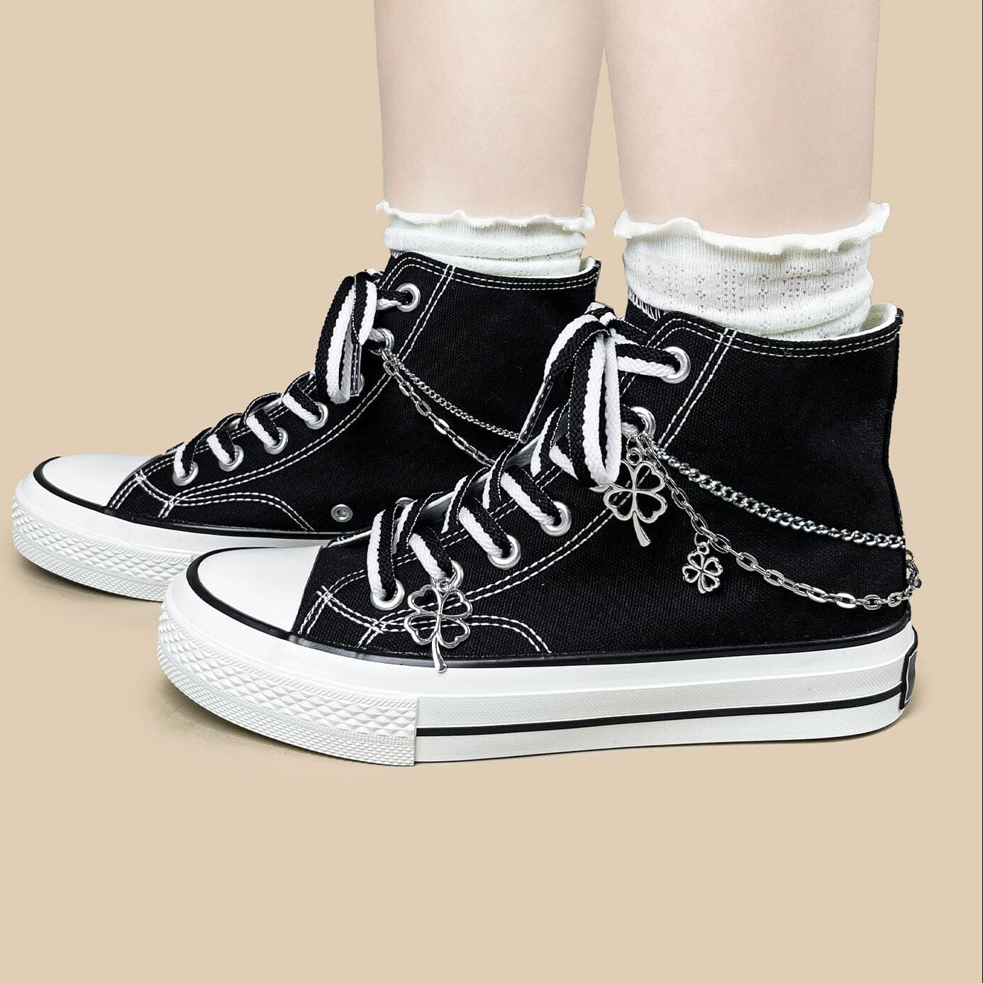 Y2K Lucky Clover Chain High Top Canvas Shoes - Unisex - Image 11