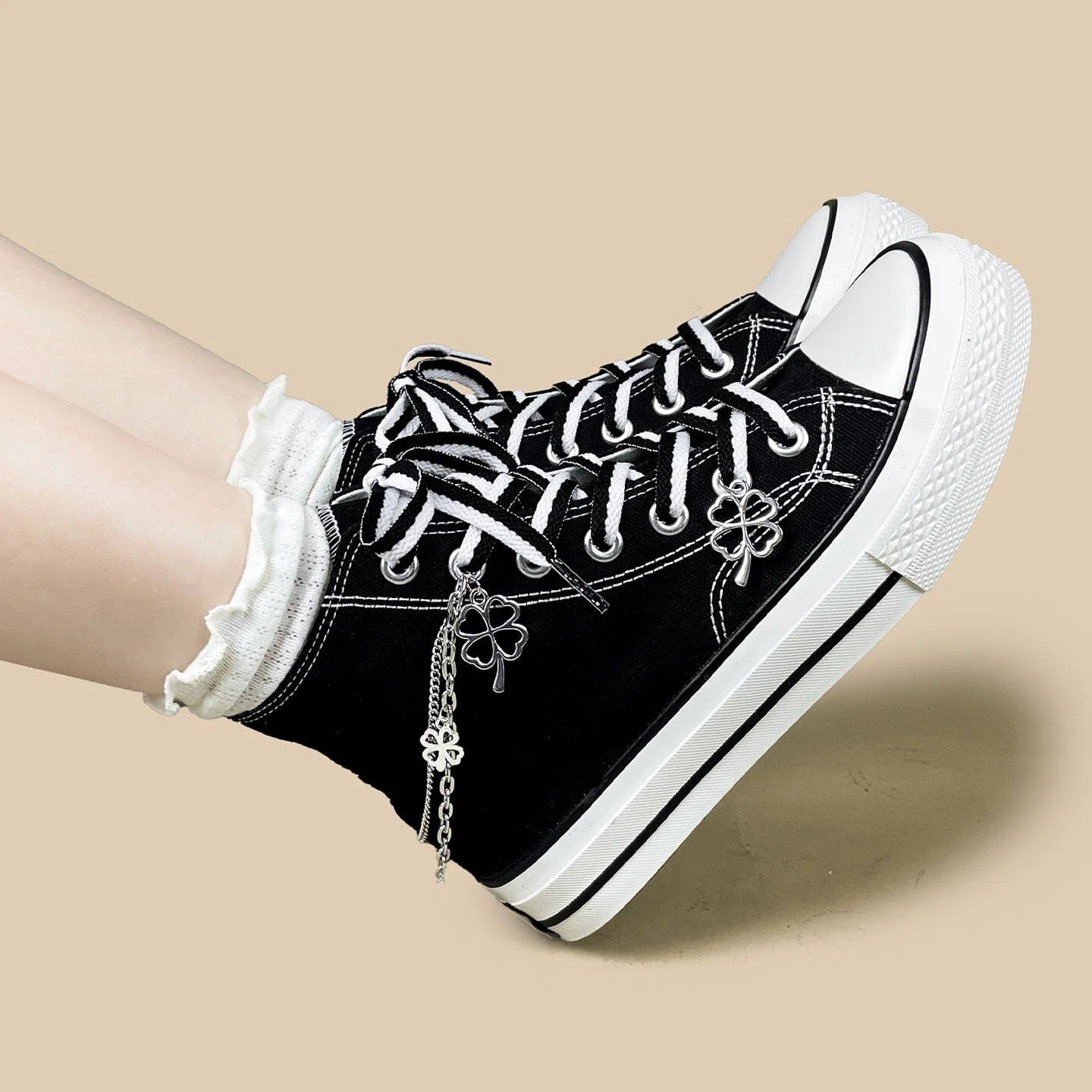 Y2K Lucky Clover Chain High Top Canvas Shoes - Unisex - Image 6