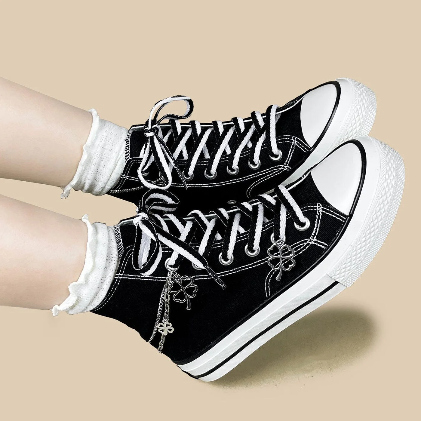 Y2K Lucky Clover Chain High Top Canvas Shoes - Unisex - Image 8