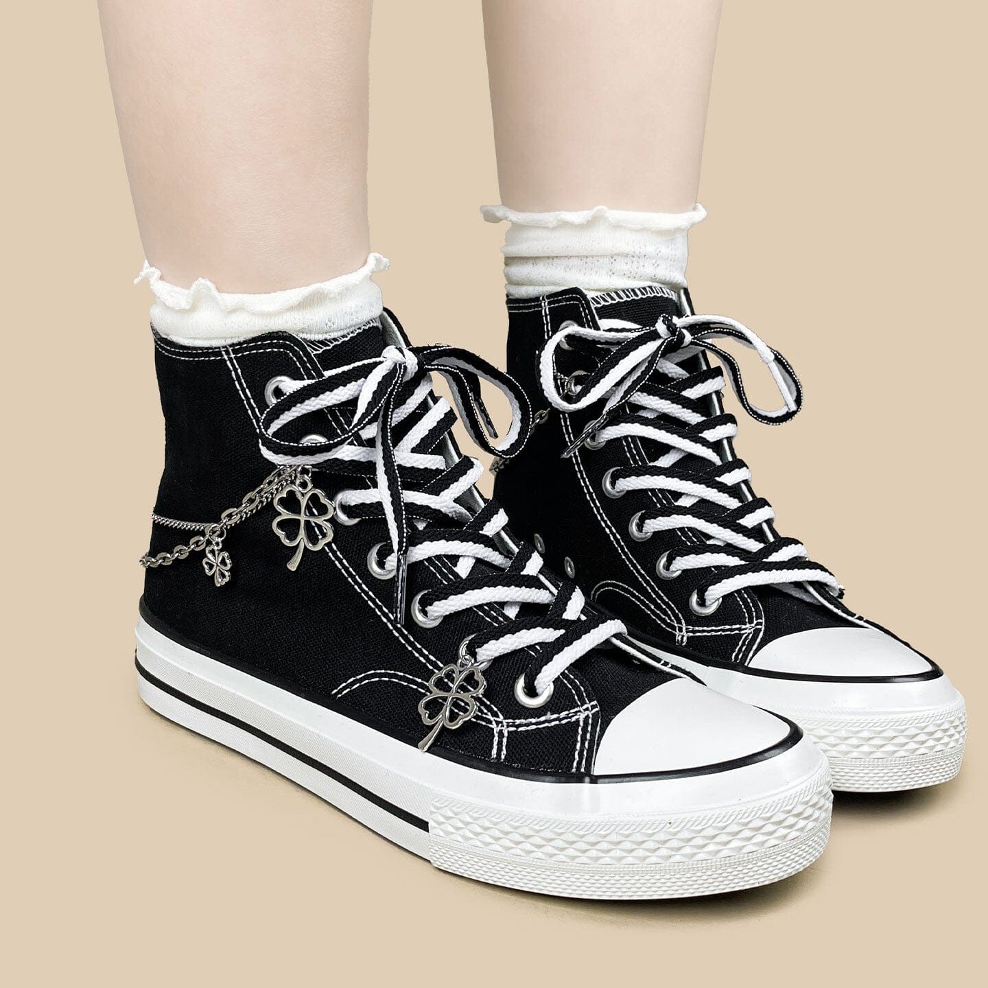 Y2K Lucky Clover Chain High Top Canvas Shoes - Unisex - Image 9